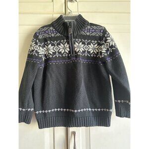 Janie and Jack Boys 5 Black Fair Isle Sweater Fireside Warmth 1/4 Zip Pullover‎